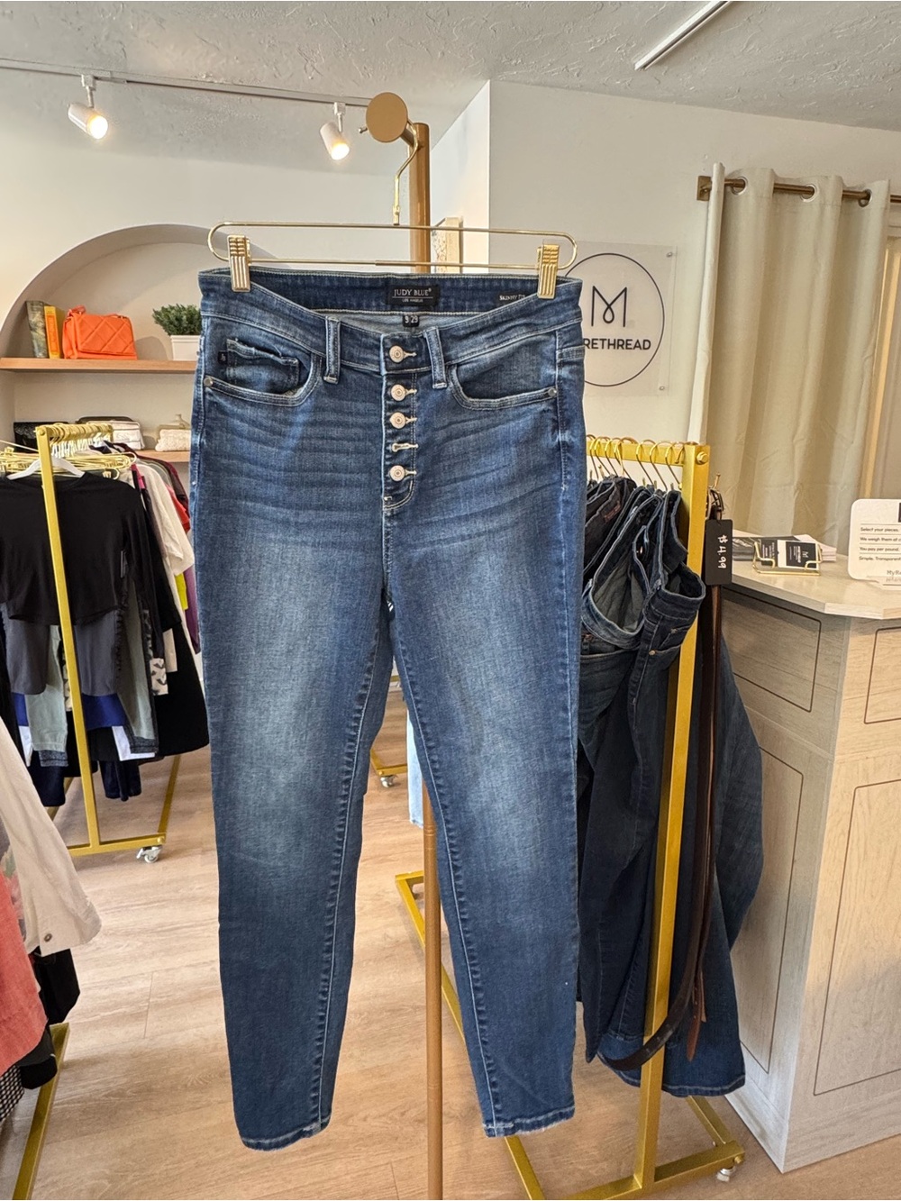Judy Blue Medium-Dark Blue High-Rise Button-Fly Skinny Jeans Sz 9/29 EUC
